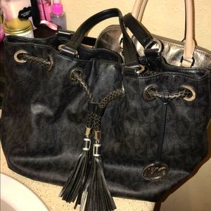 Large MK printed satchel with tassels